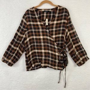 Madewell Plaid Gauze Double-Tie Wrap Top. NWT. Size large